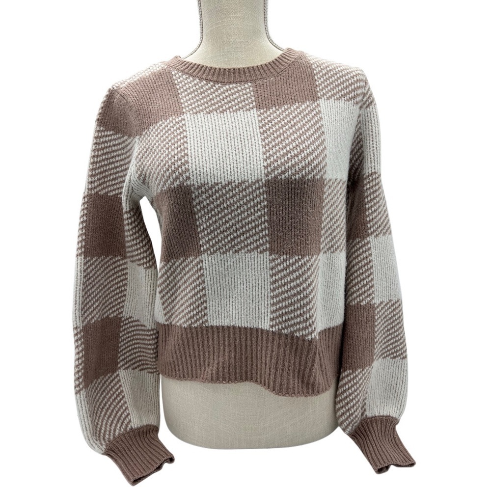 Preppy Academia Neutral Cream and Tan Checkered Sweater Size XS
